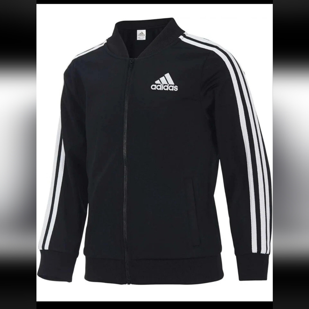 Adidas Girls Full Zip Tricot Jacket - Black & White- Large (14)-NWT